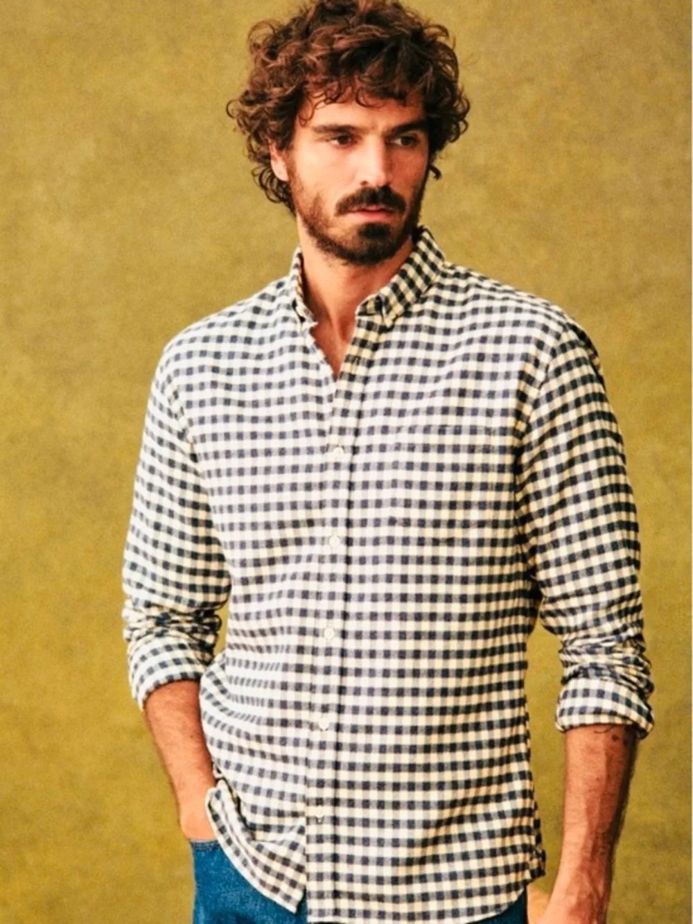 BANANA REPUBLIC Men’s Camden Fit Linen Gingham Check Button Down Shirt M